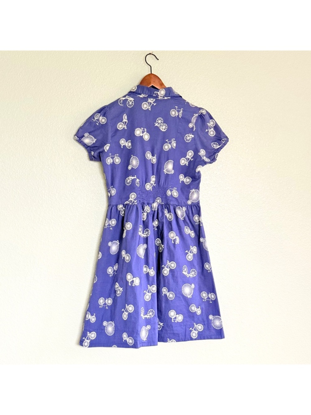 Porridge Cottagecore Twee Retro Blue Bicycle Print Cotton Day Dress Pockets Sz 6 - Picture 5 of 17